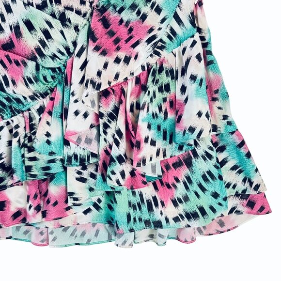 IRO Paris Womens Silk Louzia‎ Ruffle Mini Skirt Sz FR 34/ US 2 Pink Green Party - Picture 4 of 13